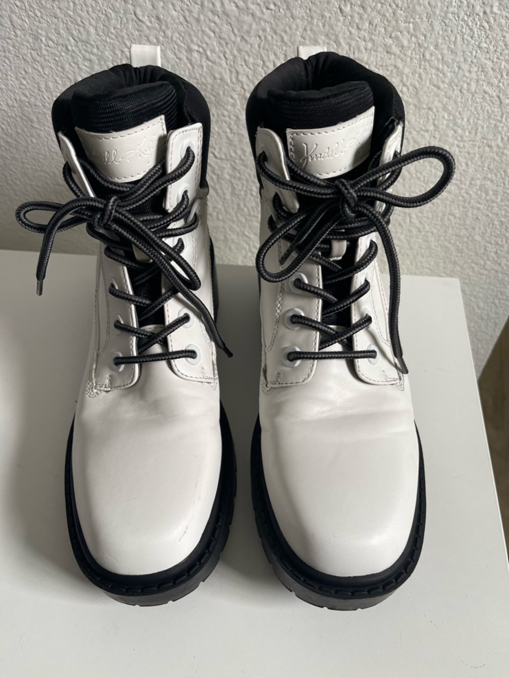 Kendall & Kylie White Combat Boots with Black Accents